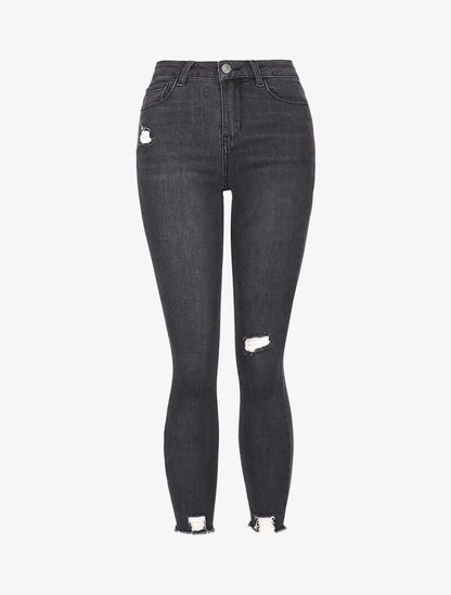 Jean skinny 7/8 effet destroy - anthracite