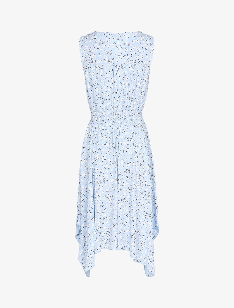 Robe fleurie à bas asymétrique - bleu ciel - 2