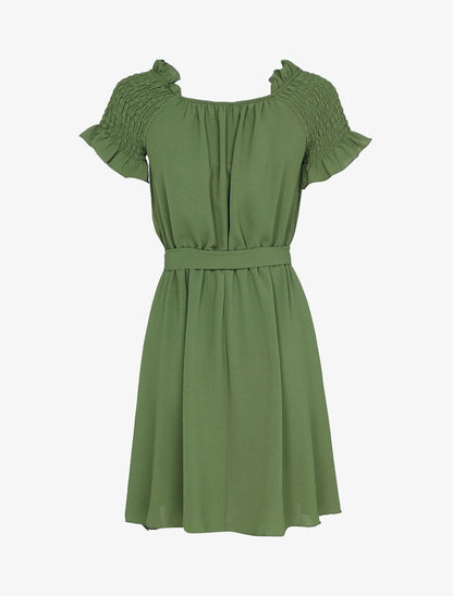 Robe à épaules volantées et élastiquées - kaki - 2