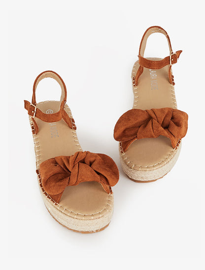 Nu-pieds à plateforme à ganse effet nouer - camel - 1