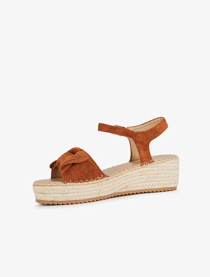 Nu-pieds à plateforme à ganse effet nouer - camel - 4