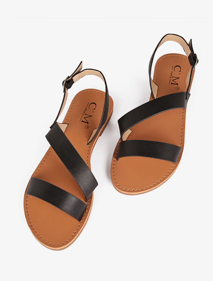 Nu-pieds à large bride en biais - noir - 1