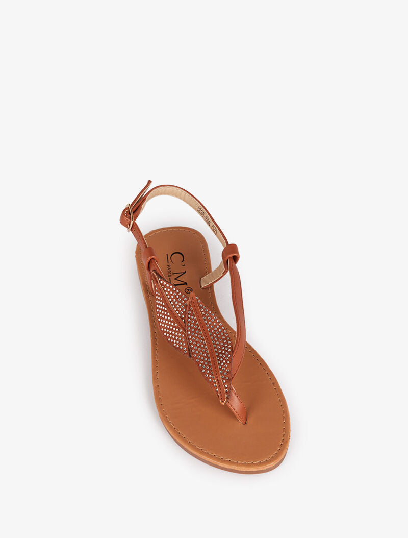 Nu-pieds à double feuille strassées - camel - 3