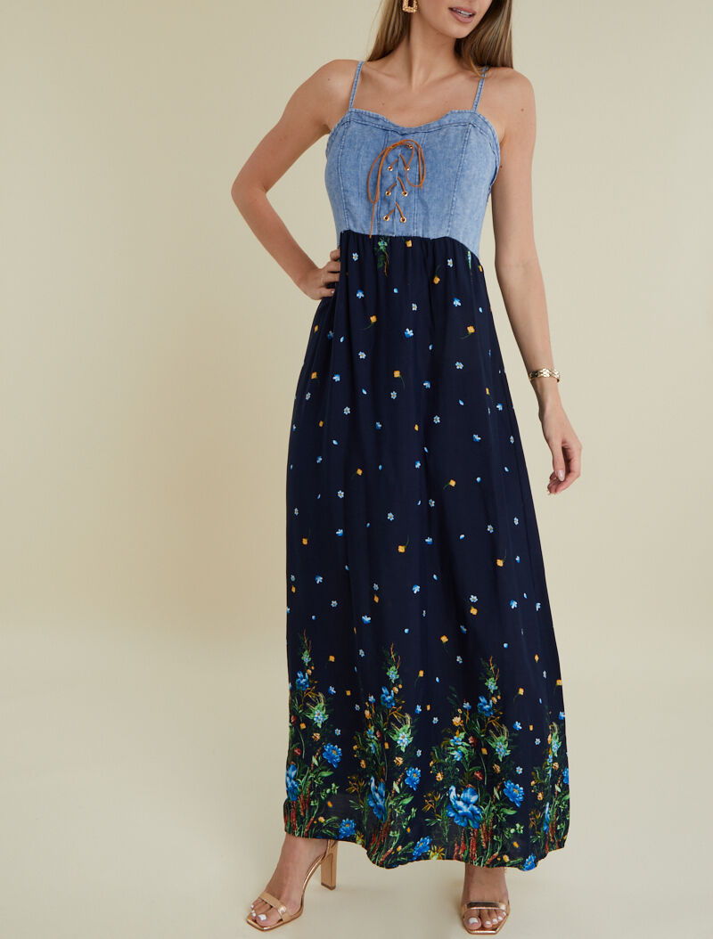 Robe à buste effet jean et imprimés - noir - 4