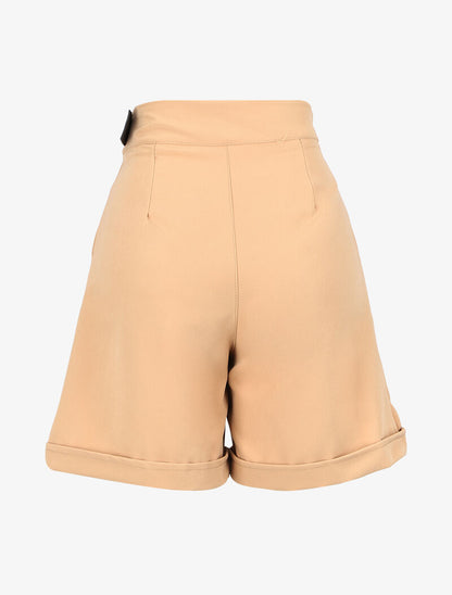 Short ample à ceinture simili - beige - 2