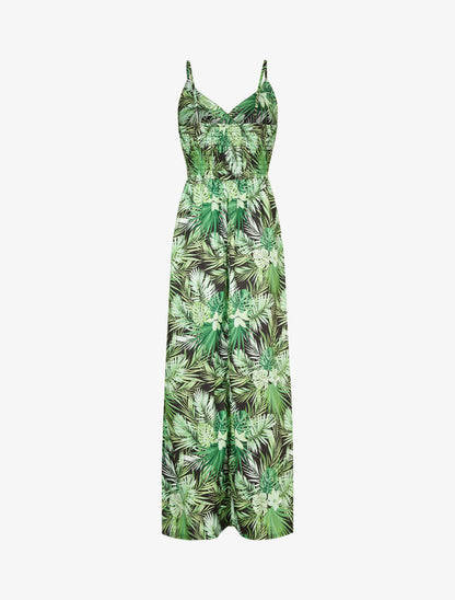 Robe longue imprimé fougères tropicales - noir - 2