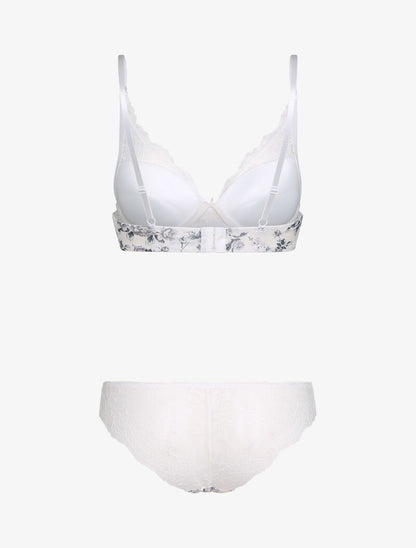 Ensemble imprimé fleurs et dentelle - blanc - 2