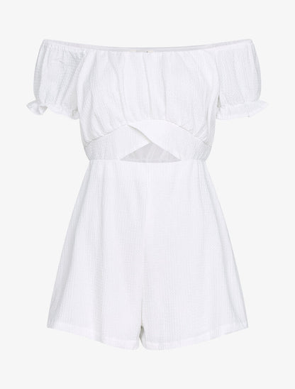 Combishort texturé à taille ajourée - ecru - 1