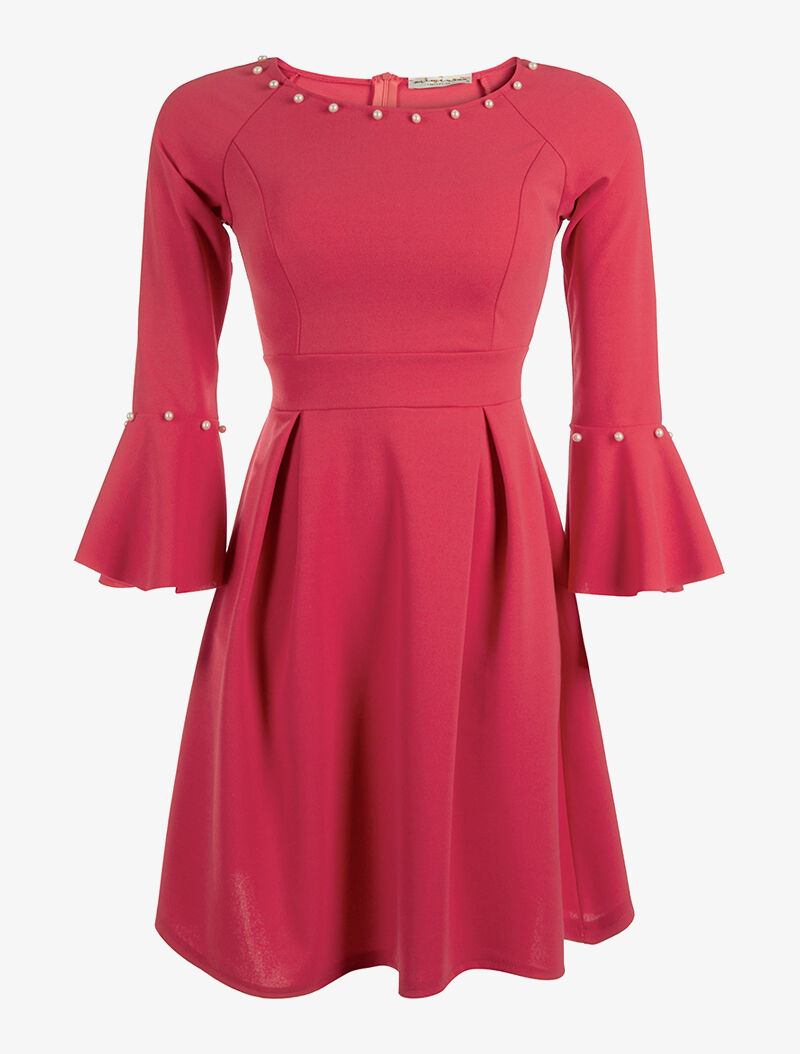 Robe évasée perlée - fushia - 3