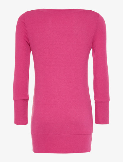Robe-pull col à perles strassées - fushia - 2
