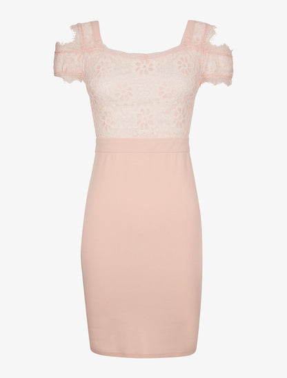 Robe buste dentelle fleurie - rose - 1