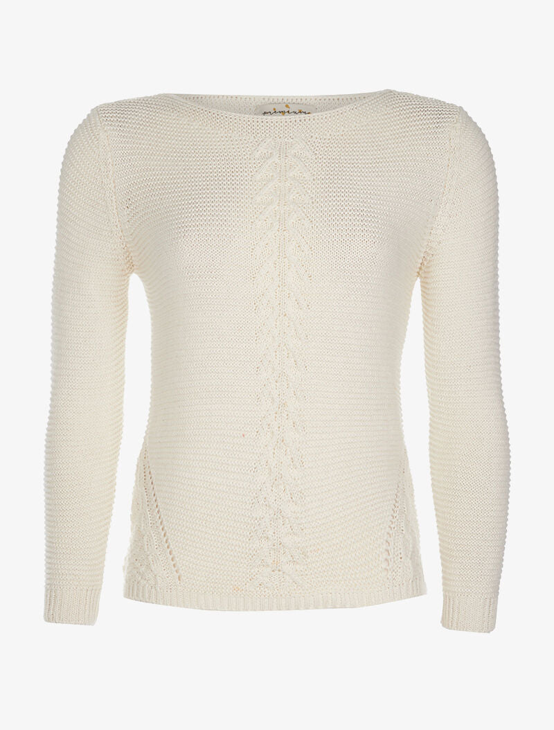 Pull avant à maille torsadée - ecru - 1