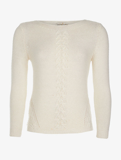 Pull avant à maille torsadée - ecru - 1