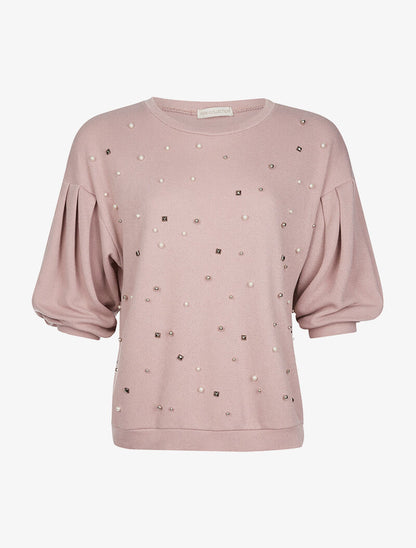 Pull perlé manches bouffantes - rose - 1