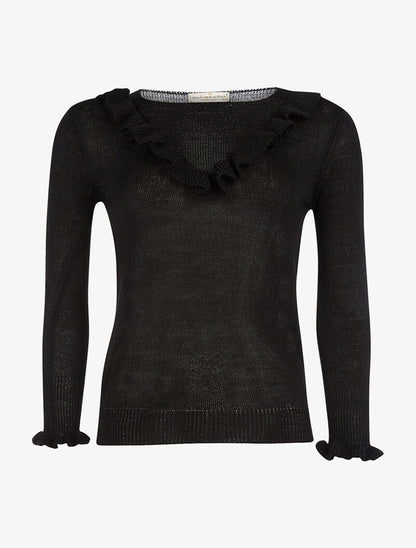 Pull à jabot en V - noir - 1