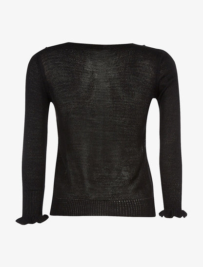 Pull à jabot en V - noir - 2
