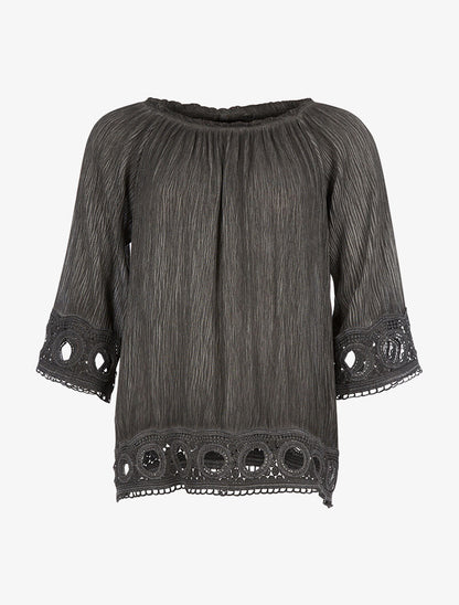 Blouse ample plis délavés - noir - 1