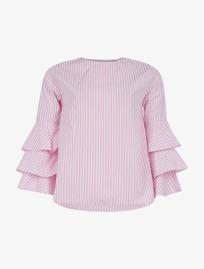 Blouse rayée manches volantées - rose - 1