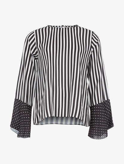 Blouse manches flutes rayée - noir - 1