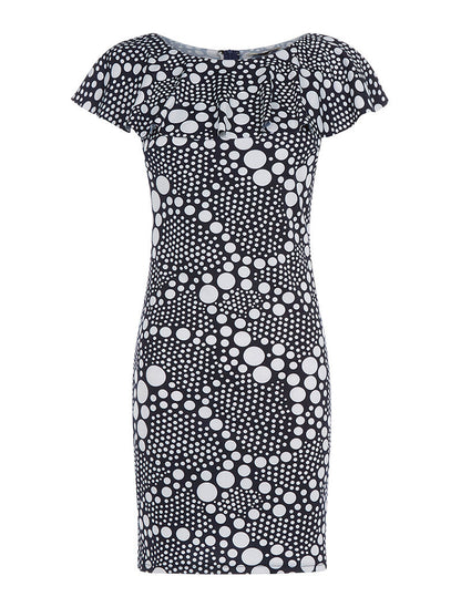 Robe à pois buste volanté - marine - 1