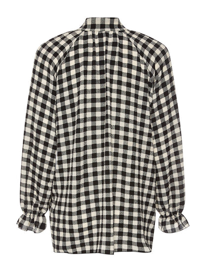 Blouse à carreaux col à nouer - noir - 2