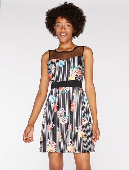 Robe imprimée à rayures - noir - 1