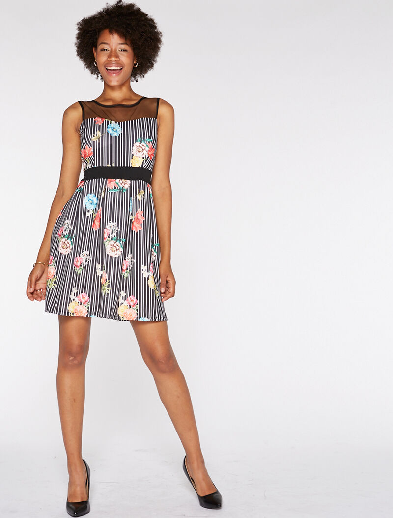 Robe imprimée à rayures - noir - 3