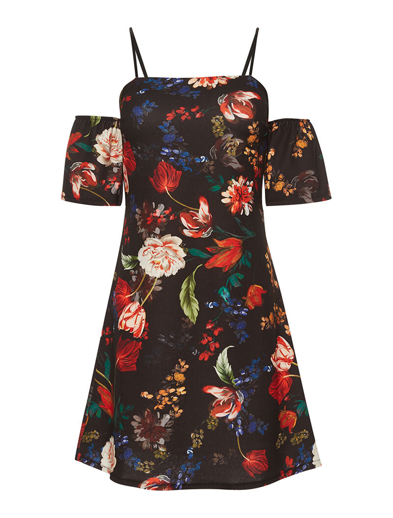 Robe imprimée bras à enfiler - noir - 1