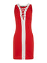 Robe bicolore décolleté lacet - rouge - 1