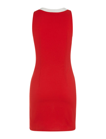 Robe bicolore décolleté lacet - rouge - 2