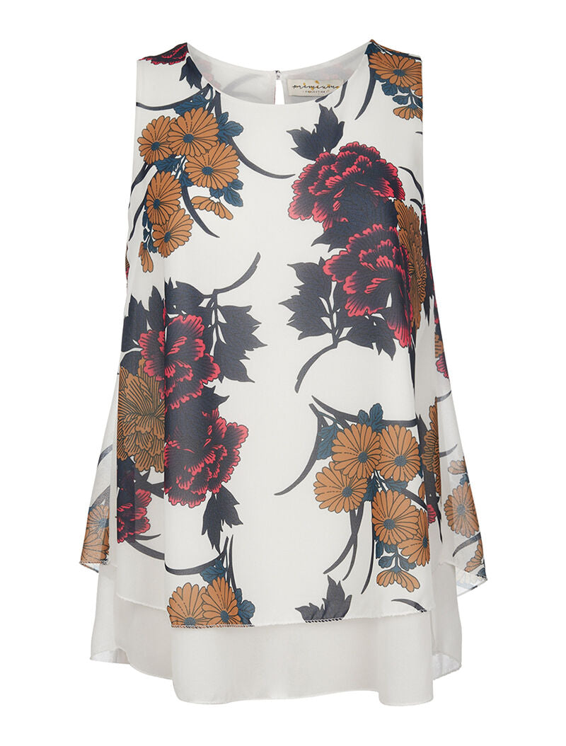 Top fleurs doublé voile - blanc - 1