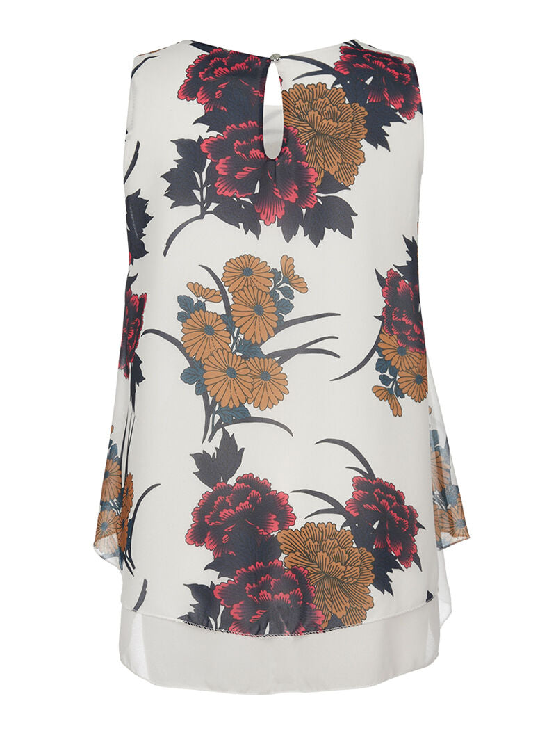 Top fleurs doublé voile - blanc - 5
