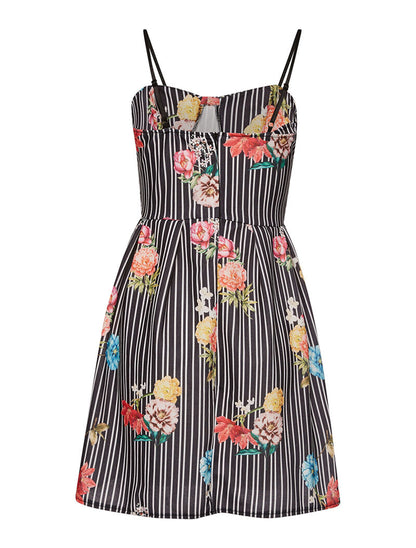 Robe imprimée rayures et fleurs - noir/blanc - 5