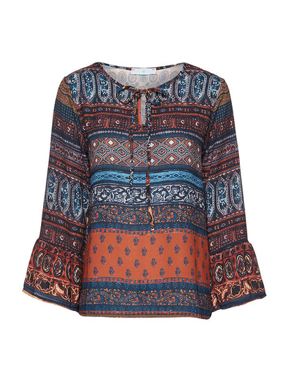 Blouse folk - marine/ocre - 1