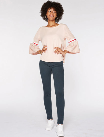 Top manches volantées à lignes sport - beige - 3