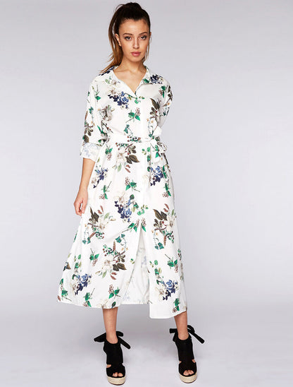 Robe longue imprimé printanière - blanc - 1