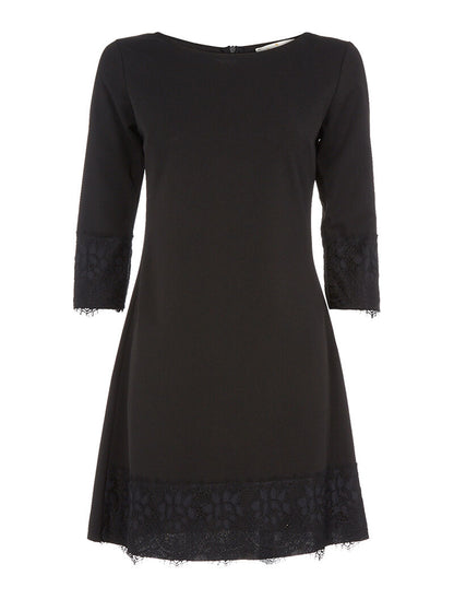 Robe ample bord dentelle - noir - 1