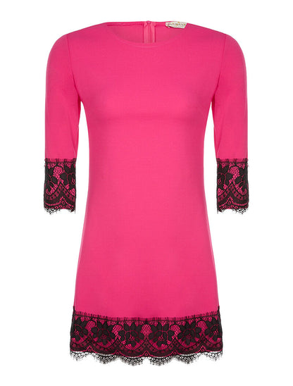 Robe ample bord dentelle - fushia - 1