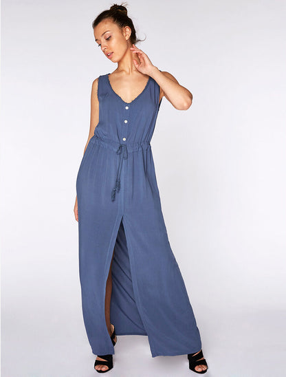 Robe longue taille marquée - bleu - 2