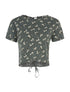 Crop-top fleuri dos dentelle - kaki - 1