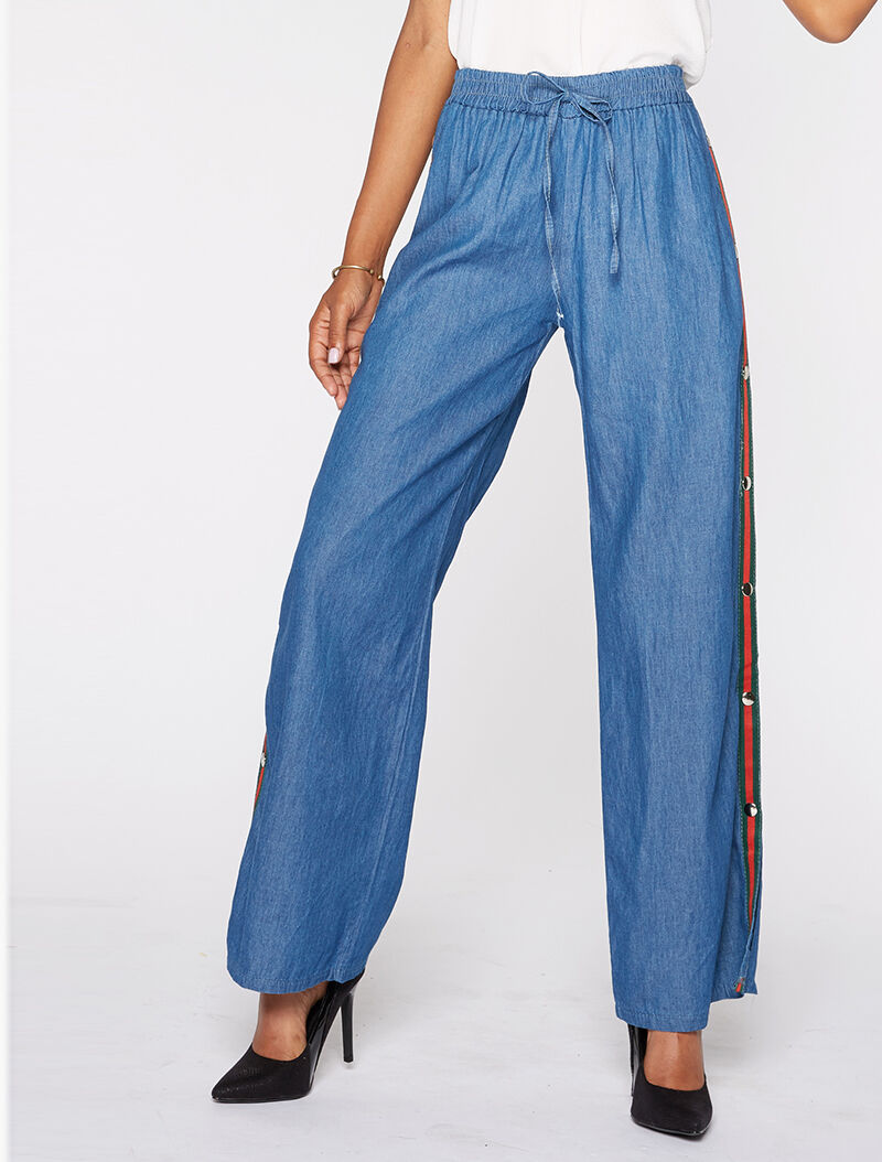 Pantalon liseré boutonné - denim - 7