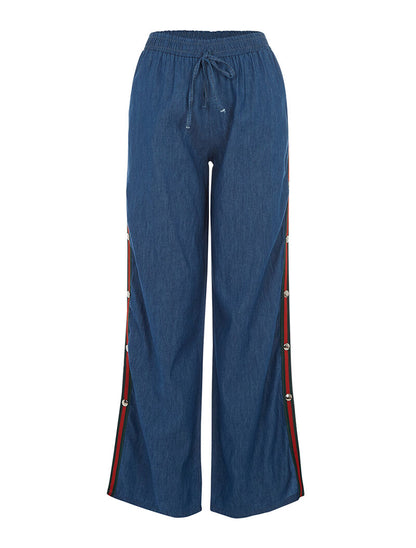 Pantalon liseré boutonné - denim - 4