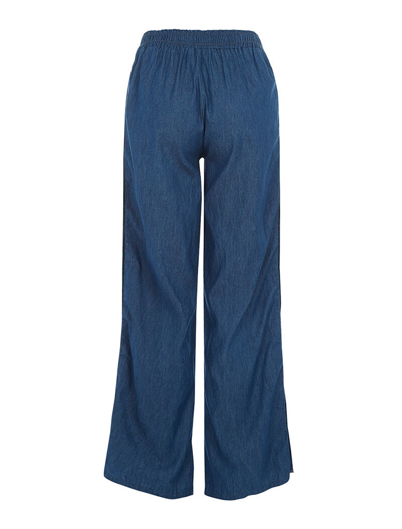Pantalon liseré boutonné - denim - 5