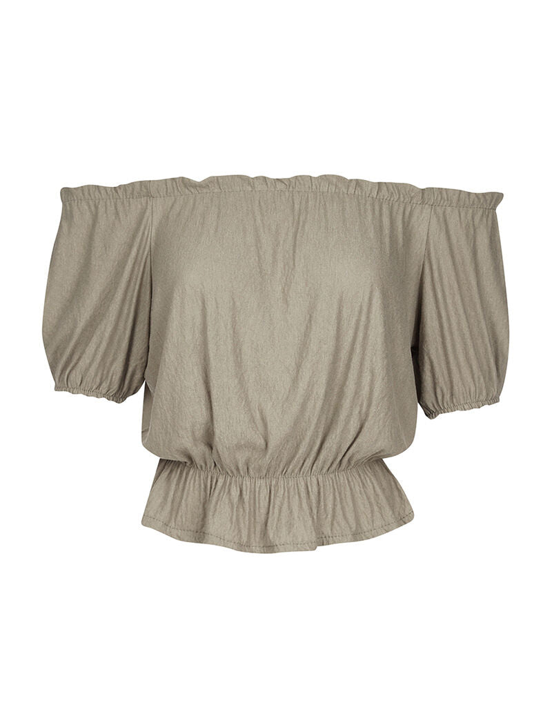 Blouse élastiquée unie - kaki - 1
