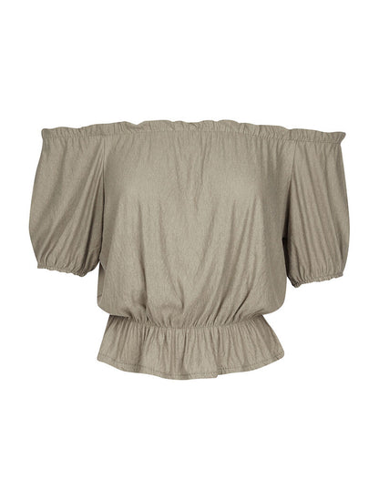 Blouse élastiquée unie - kaki - 1