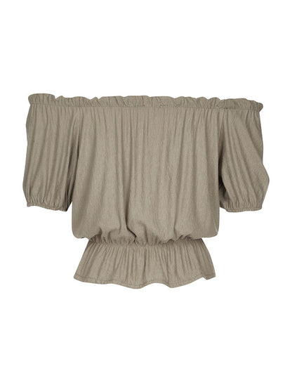 Blouse élastiquée unie - kaki - 2