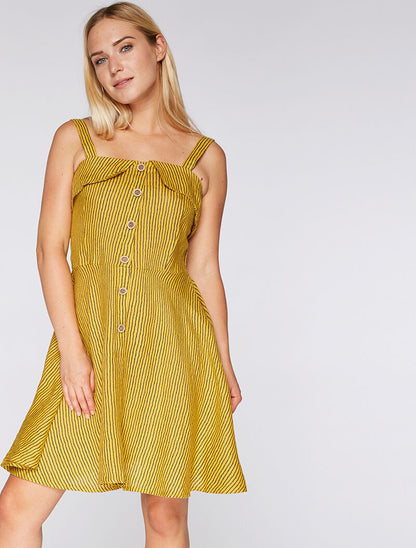 Robe lin à rayures - moutarde - 6