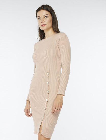 Robe-pull côtelée avec boutons - rose - 1
