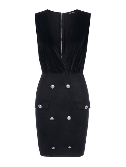 Robe buste croisé velours - noir - 1