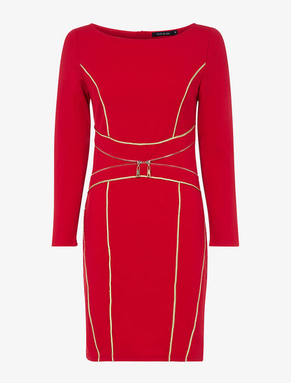 Robe à liserés dorés - rouge - 2